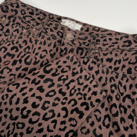 Free People Jeans Women's Size 27 Velour Animal Print Brown Casual Streetwear - Picture 1 of 11